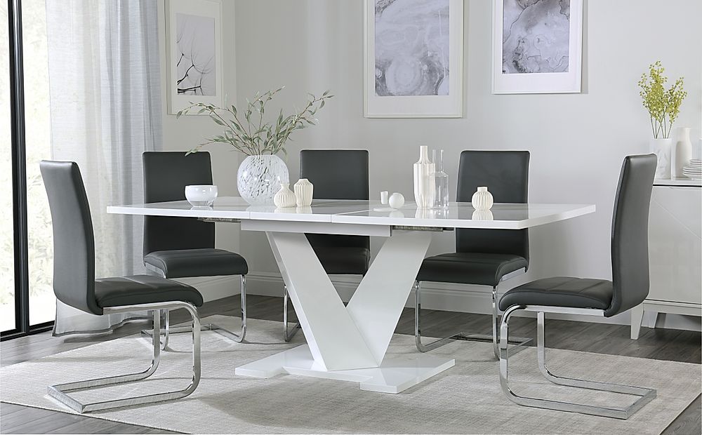 Turin White High Gloss Extending Dining, High Gloss Dining Room Table And Chairs
