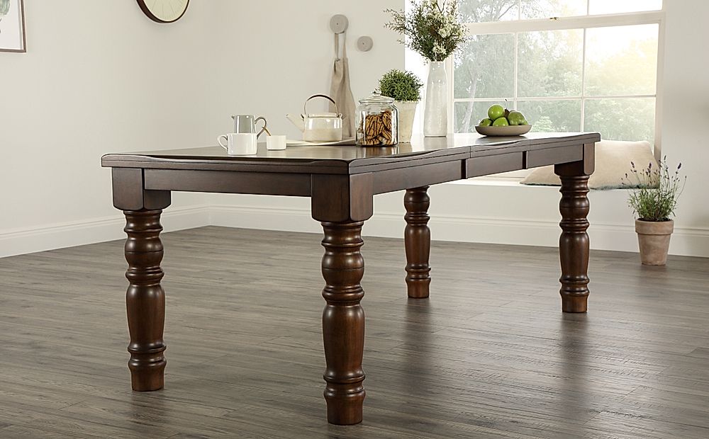 Hampshire Extending Dining Table 8 Java Chairs Dark Solid Hardwood Brown Classic Faux Leather 150 200cm