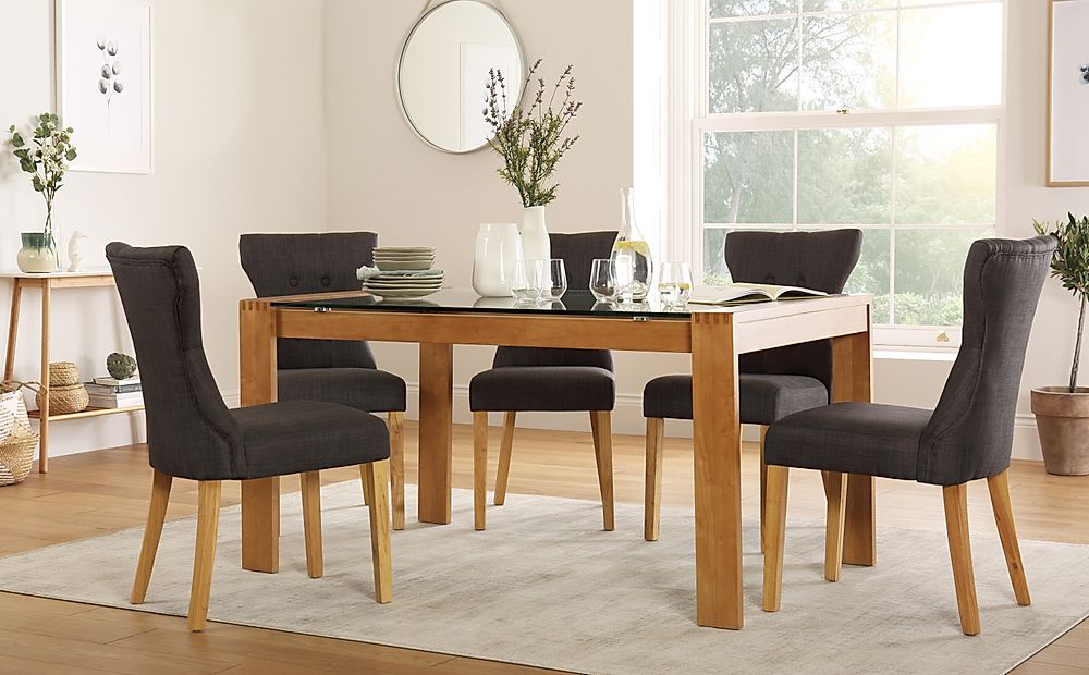 Tate 150cm Oak And Glass Dining Table, Glass Wood Dining Table Set