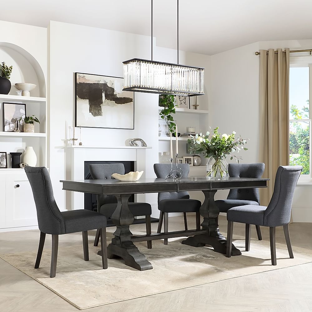 Cavendish Extending Dining Table & 4 Bewley Chairs, Grey Oak Veneer & Solid Hardwood, Slate Grey Classic Linen-Weave Fabric & Grey Solid Hardwood, 160-200cm