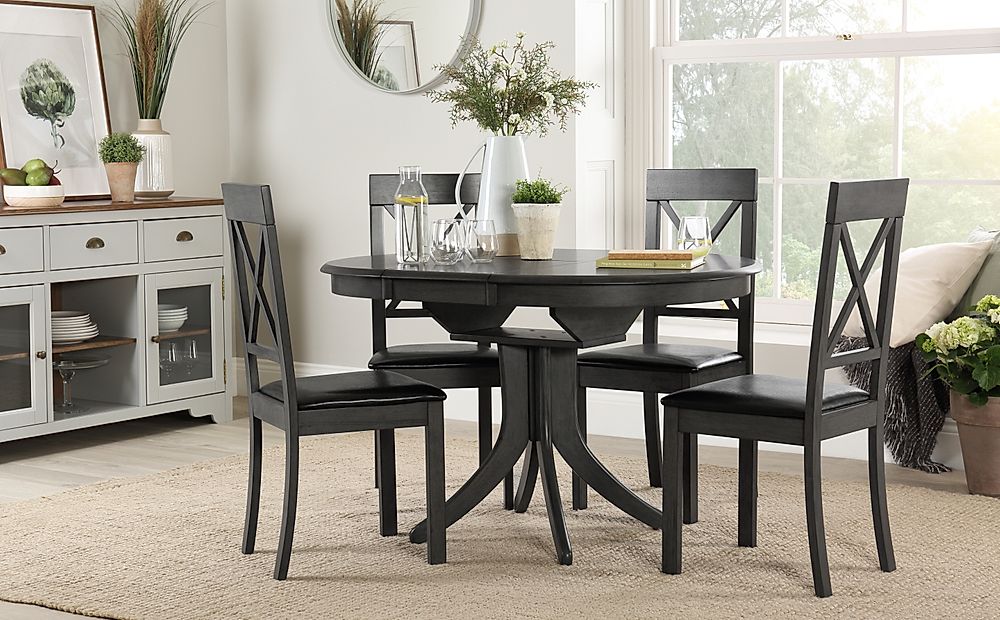 Hudson Round Grey Wood Extending Dining Table with 4 