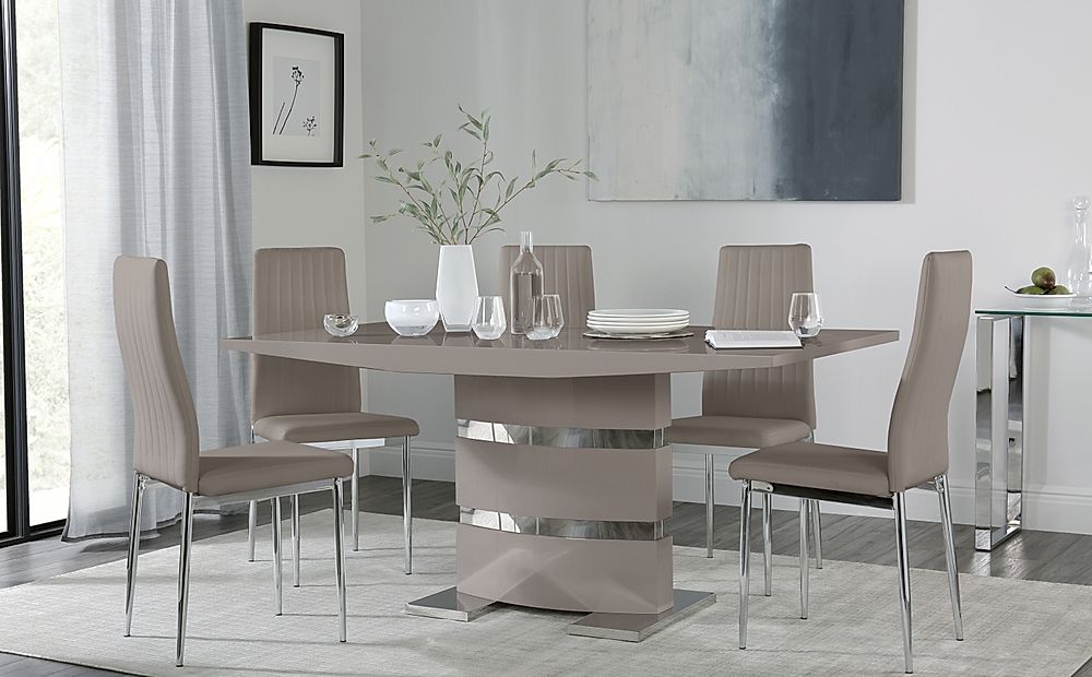 Komoro Stone Grey High Gloss Dining, High Gloss Dining Room Table And Chairs Set
