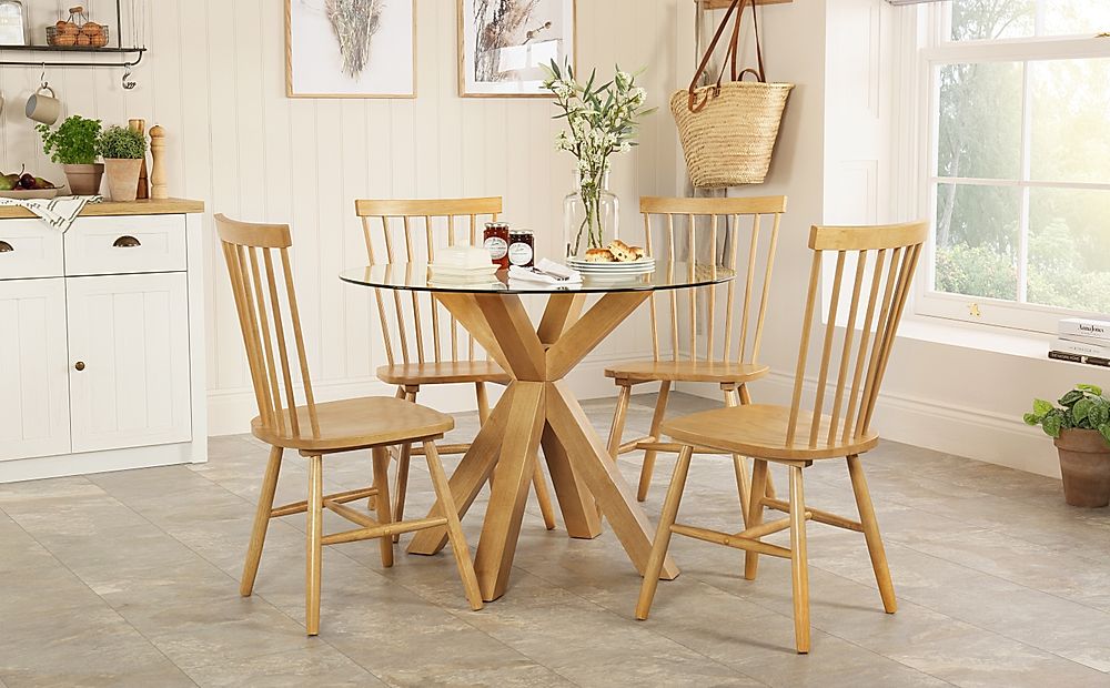 Hatton Round Oak and Glass Dining Table with 4 Pendle Chairs ...