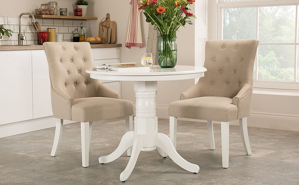 Kingston Round White Dining Table With, Dining Table For Two With Chairs