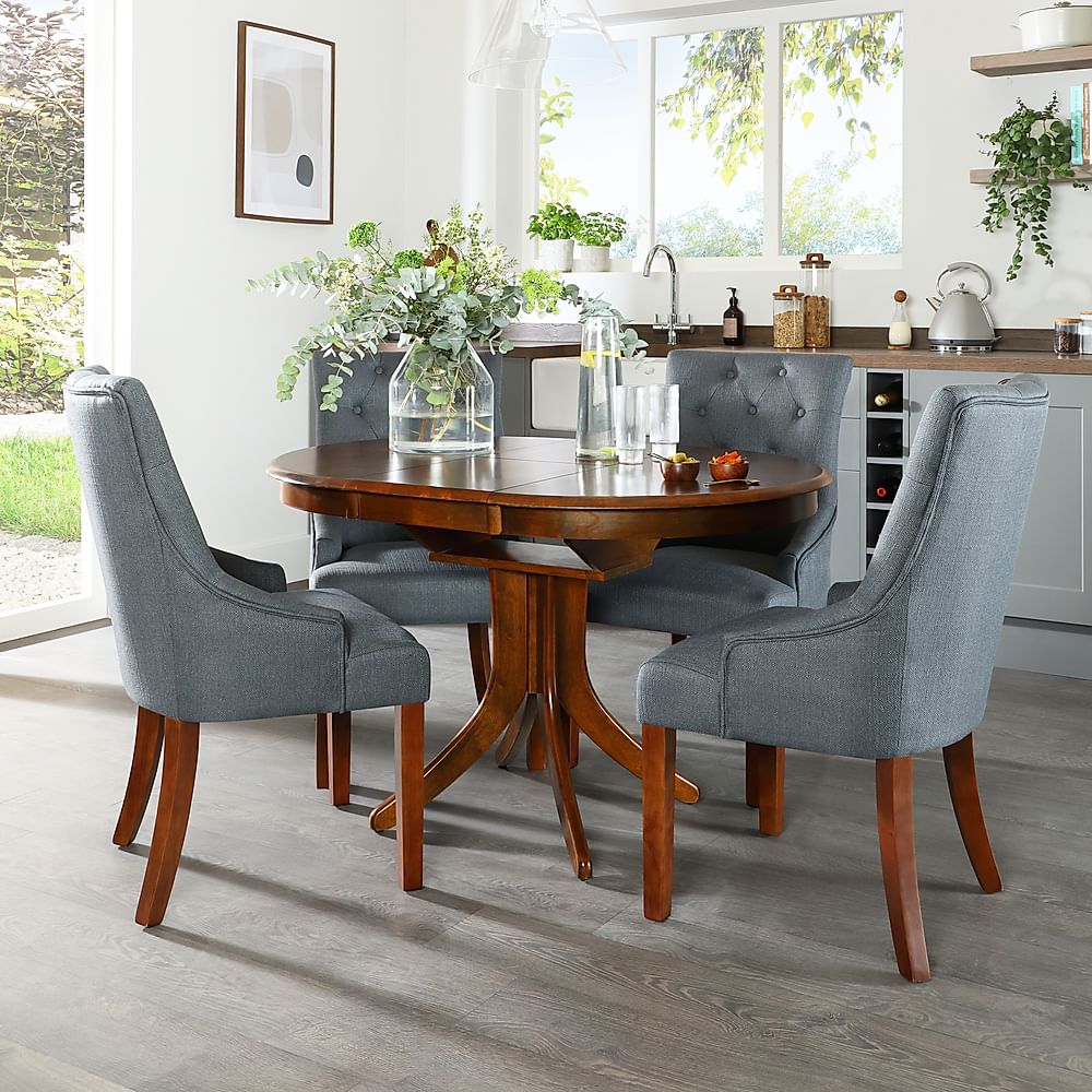 Hudson Round Dark Wood Extending Dining, Black Round Extendable Dining Table Set