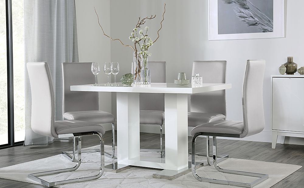 Joule Dining Table 6 Perth Chairs White High Gloss Light Grey
