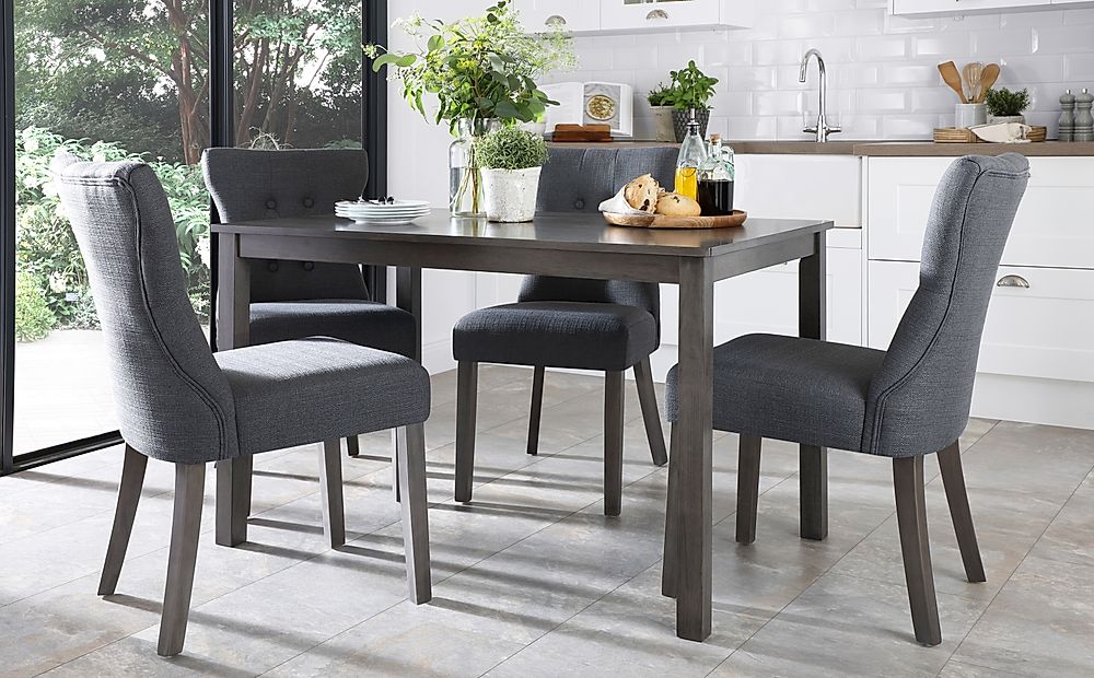 Milton Dining Table & 6 Bewley Chairs, Grey Solid Hardwood, Slate Grey Classic Linen-Weave Fabric, 120cm