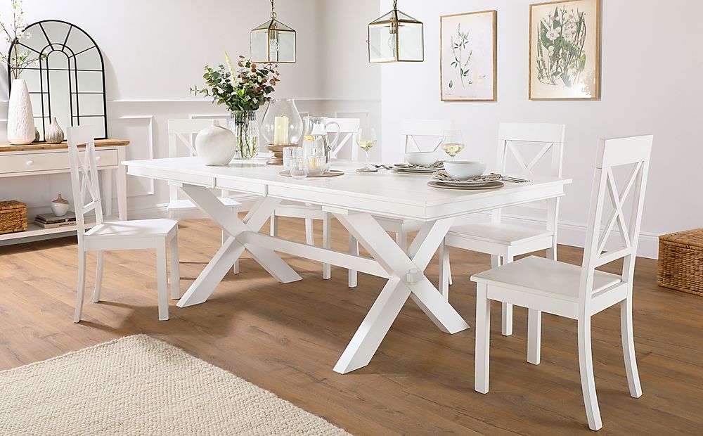 Grange Extending Dining Table & 4 Kendal Chairs, White Wood, 180-220cm