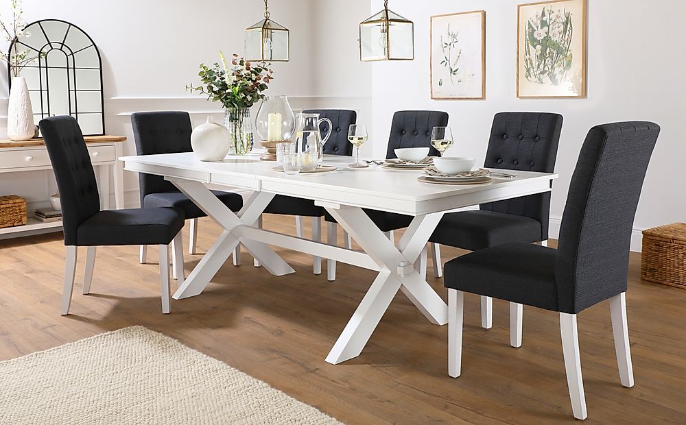 Grange Extending Dining Table & 8 Regent Chairs, White Wood, Slate Grey Classic Linen-Weave Fabric, 180-220cm