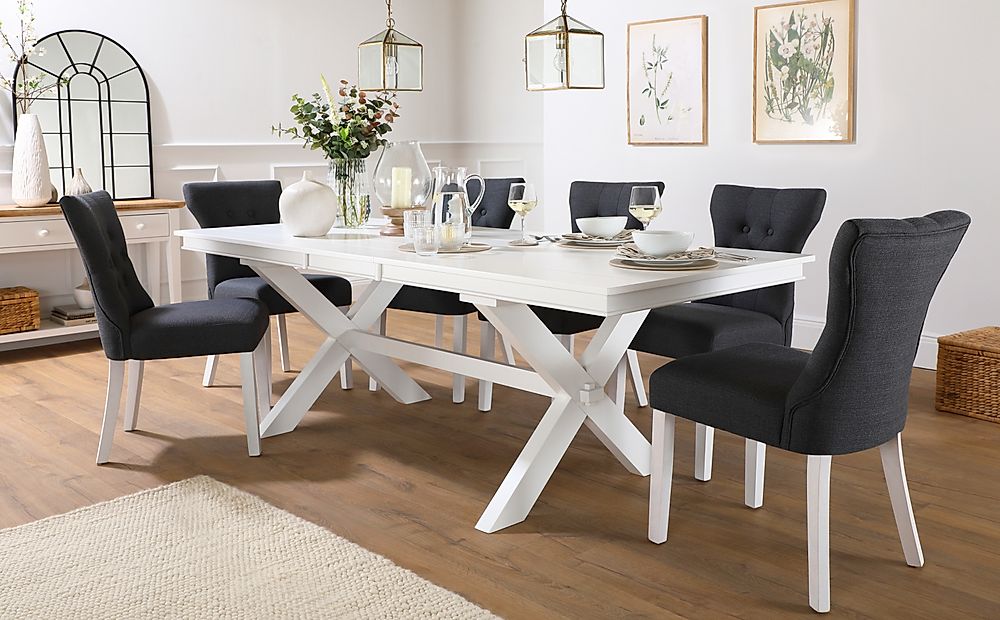 Grange Extending Dining Table & 8 Bewley Chairs, White Wood, Slate Grey Classic Linen-Weave Fabric, 180-220cm