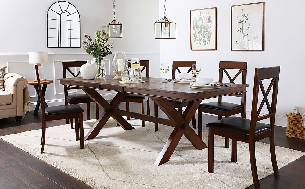 Grange Extending Dining Table & 8 Kendal Chairs, Dark Oak Veneer & Solid Hardwood, Brown Classic Faux Leather & Dark Solid Hardwood, 180-220cm