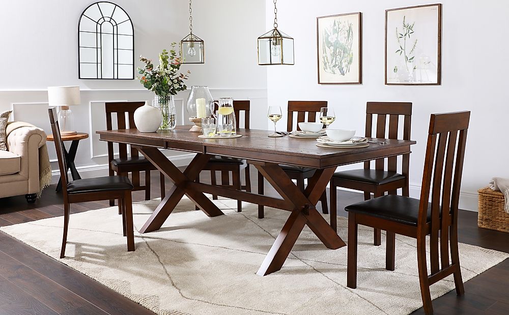 Grange Extending Dining Table & 8 Chester Chairs, Dark Oak Veneer & Solid Hardwood, Brown Classic Faux Leather & Dark Solid Hardwood, 180-220cm