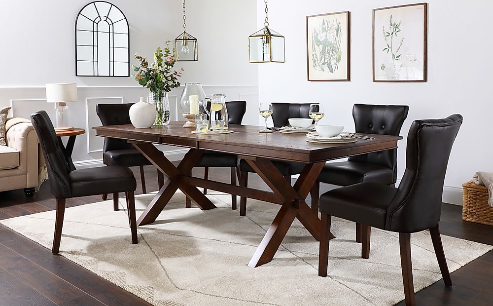 Grange Extending Dining Table & 8 Bewley Chairs, Dark Oak Veneer & Solid Hardwood, Brown Classic Faux Leather & Dark Solid Hardwood, 180-220cm