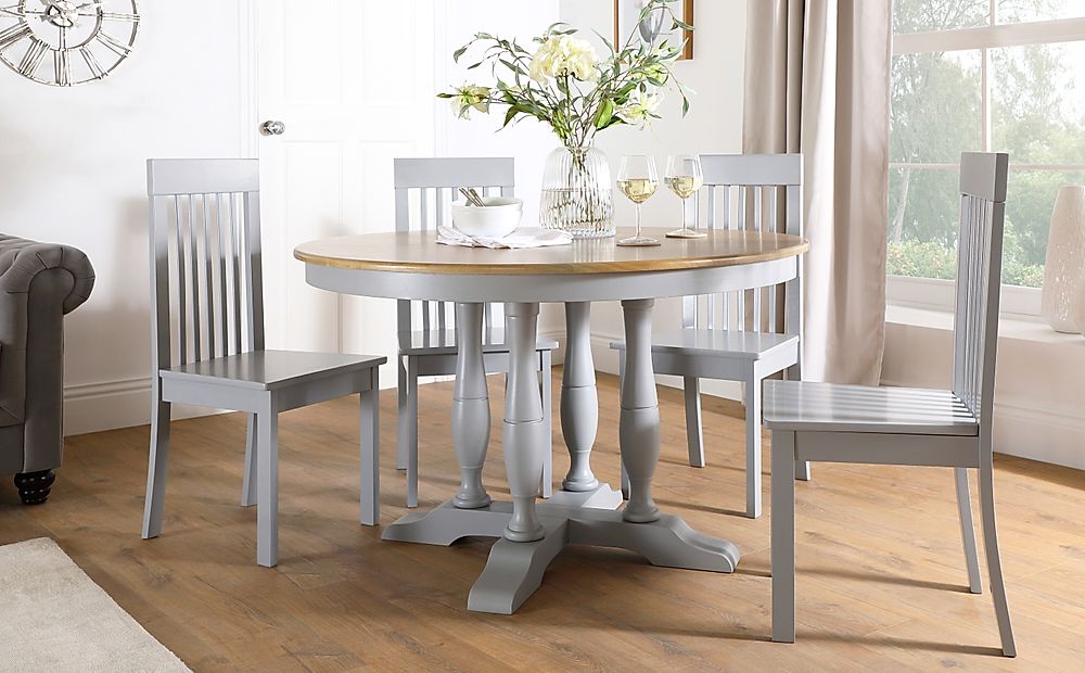 Highgrove Oxford Round Painted Grey Oak Dining Room Table And 4 Chairs Set Ebay