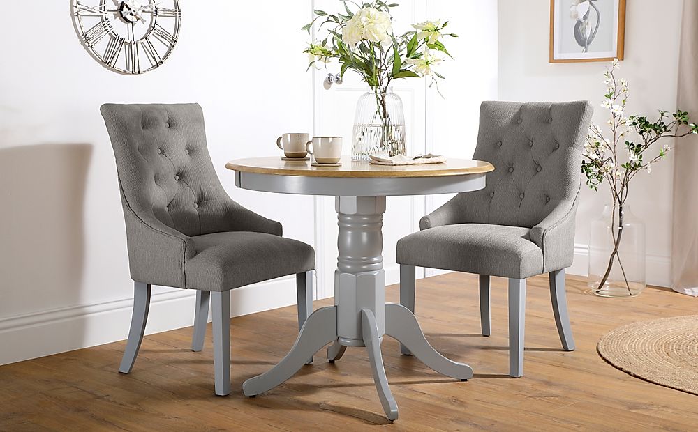 Kingston Round Painted Grey And Oak, Painted Round Dining Table And Chairs