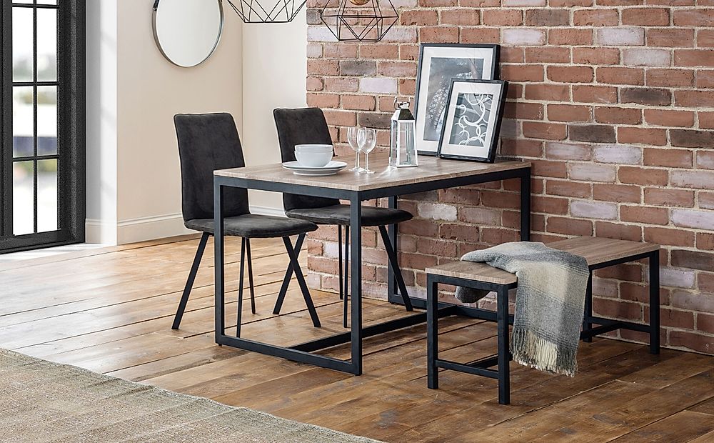 Newton Metal And Oak Industrial Dining, Charcoal Dining Room Bench