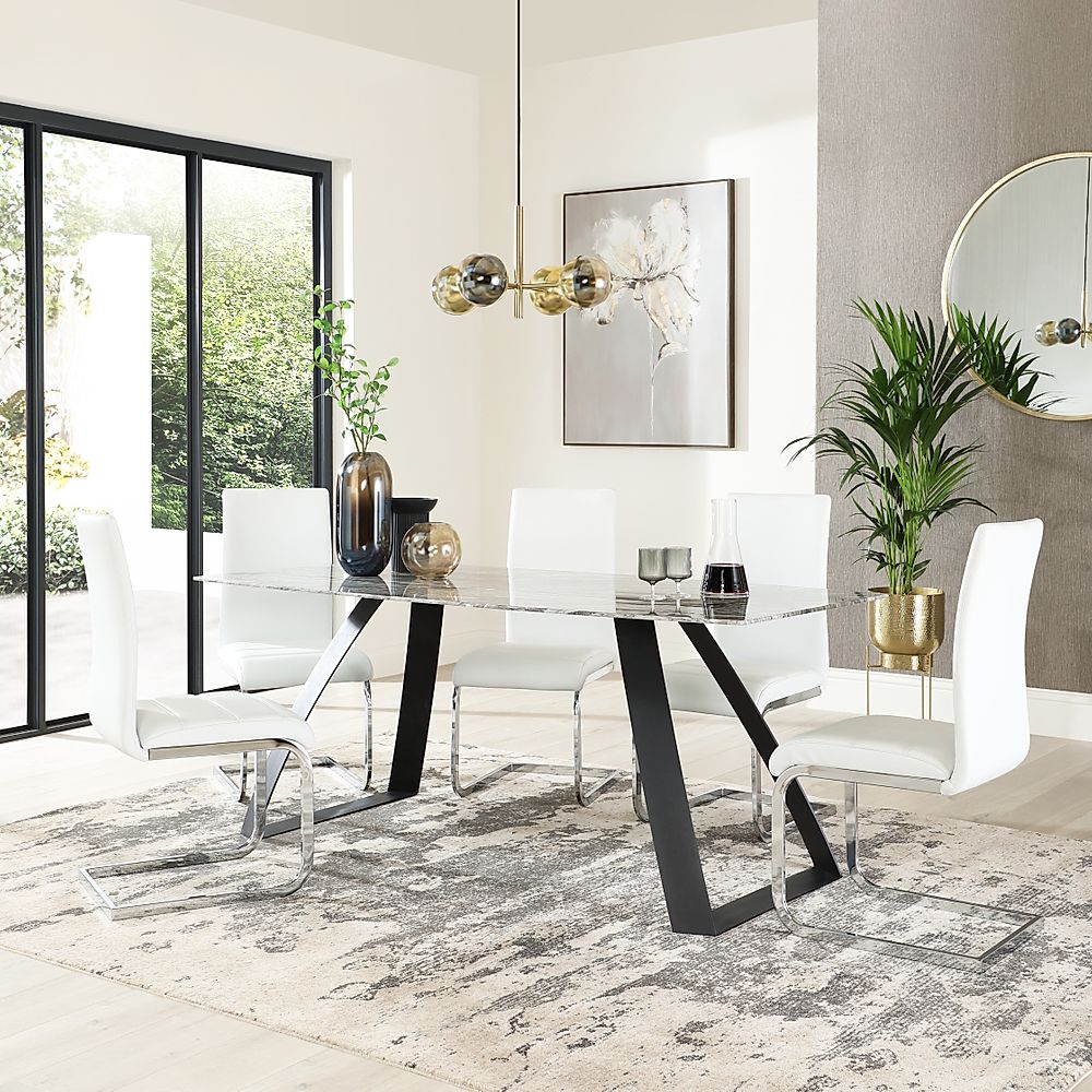 Ancona Marble Dining Table With 6 Perth, Marble Table With 6 Leather Chairs
