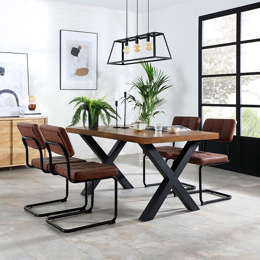 Franklin 150cm Industrial Oak Dining Table With 4 Carter Tan Leather Chairs Furniture And Choice