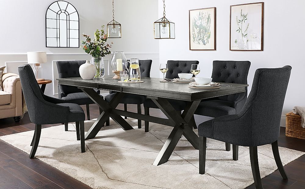 Grange Extending Dining Table & 4 Duke Chairs, Grey Oak Veneer & Solid Hardwood, Slate Grey Classic Linen-Weave Fabric & Grey Solid Hardwood, 180-220cm