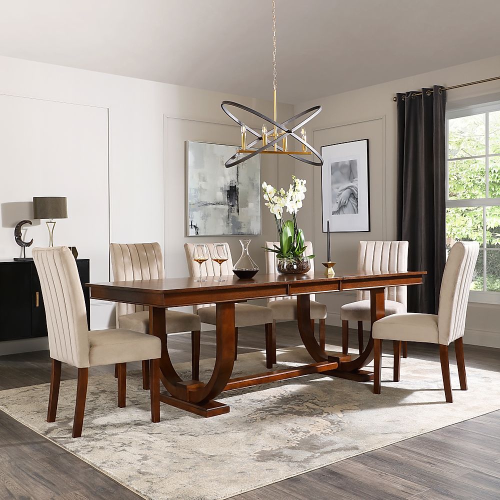 Pavilion Extending Dining Table & 4 Salisbury Chairs, Dark Oak Veneer & Solid Hardwood, Champagne Classic Velvet & Dark Solid Hardwood, 180-225cm