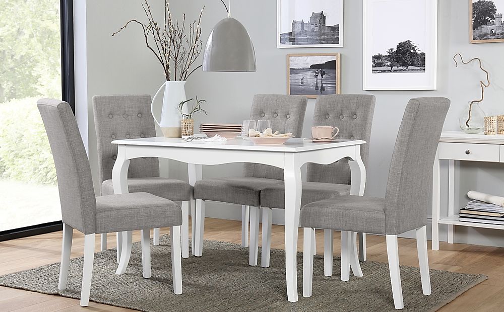 Clarendon Dining Table & 4 Regent Chairs, White Wood, Light Grey Classic Linen-Weave Fabric, 120cm