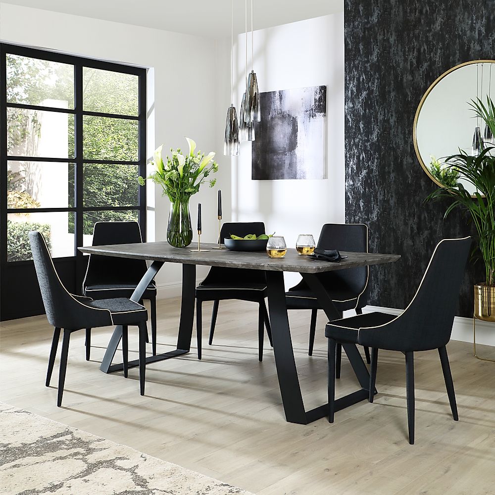 Ancona Concrete Dining Table With 4, Black Fabric Dining Room Chairs