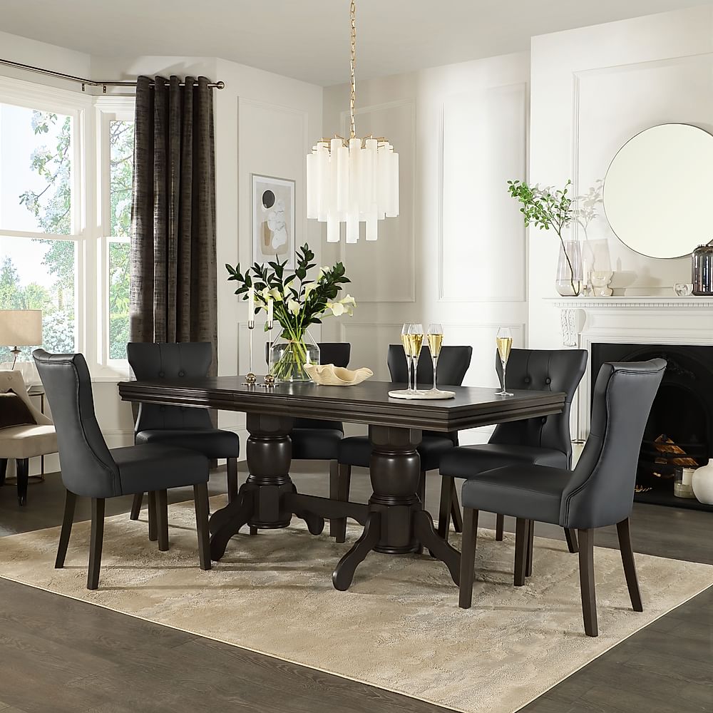 Chatsworth Extending Dining Table & 6 Bewley Chairs, Grey Birch Veneer & Solid Hardwood, Grey Classic Faux Leather & Grey Solid Hardwood, 150-180cm