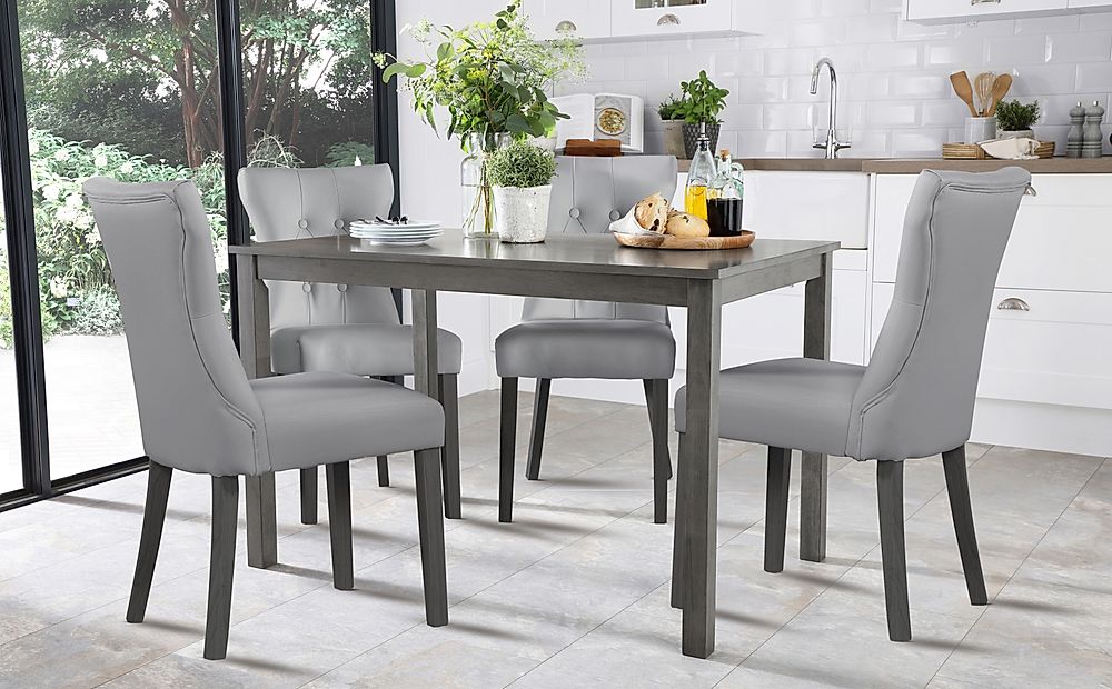 Milton Dining Table & 4 Bewley Chairs, Grey Solid Hardwood, Light Grey Classic Faux Leather, 120cm