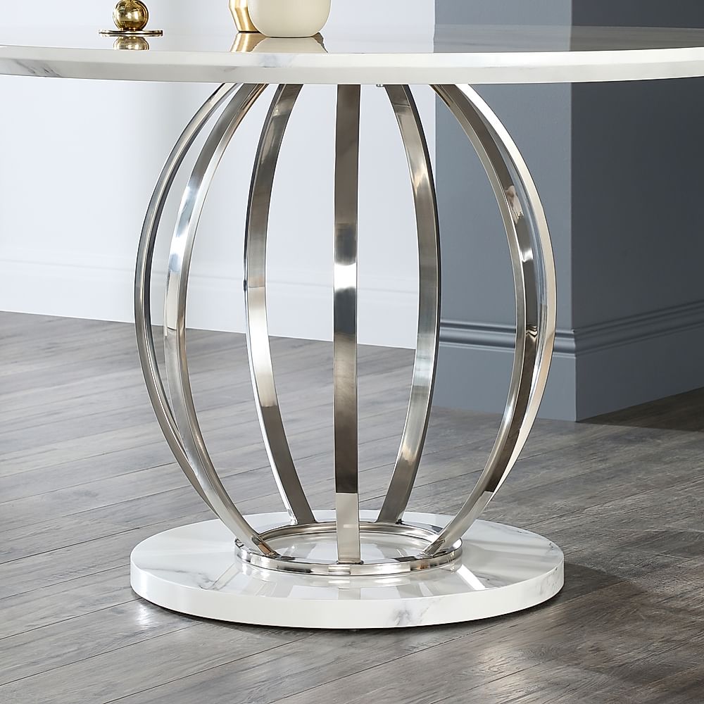 Savoy Round Dining Table 4 Celeste Chairs White Marble Effect