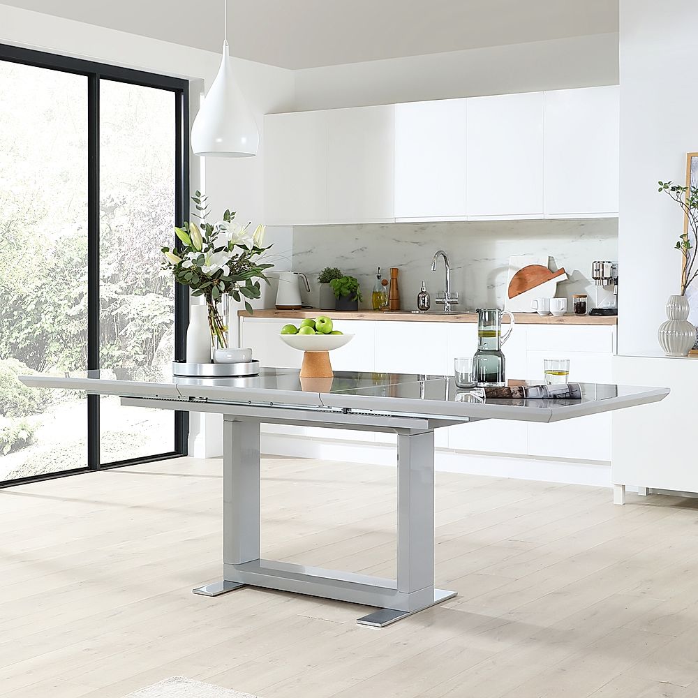 Tokyo Extending Dining Table 8 Celeste Chairs Grey High Gloss