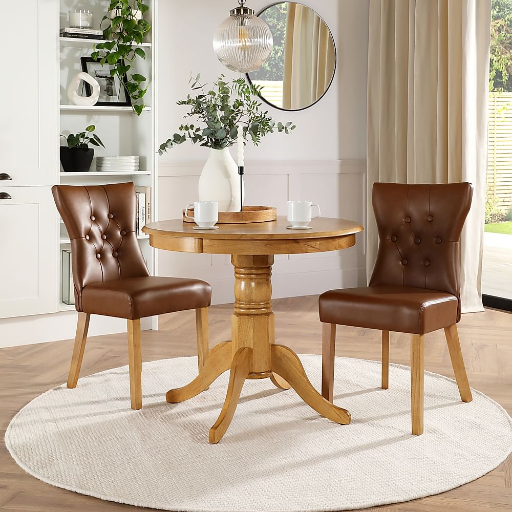 Kingston Round Dining Table & 2 Bewley Chairs, Natural Oak Finished ...