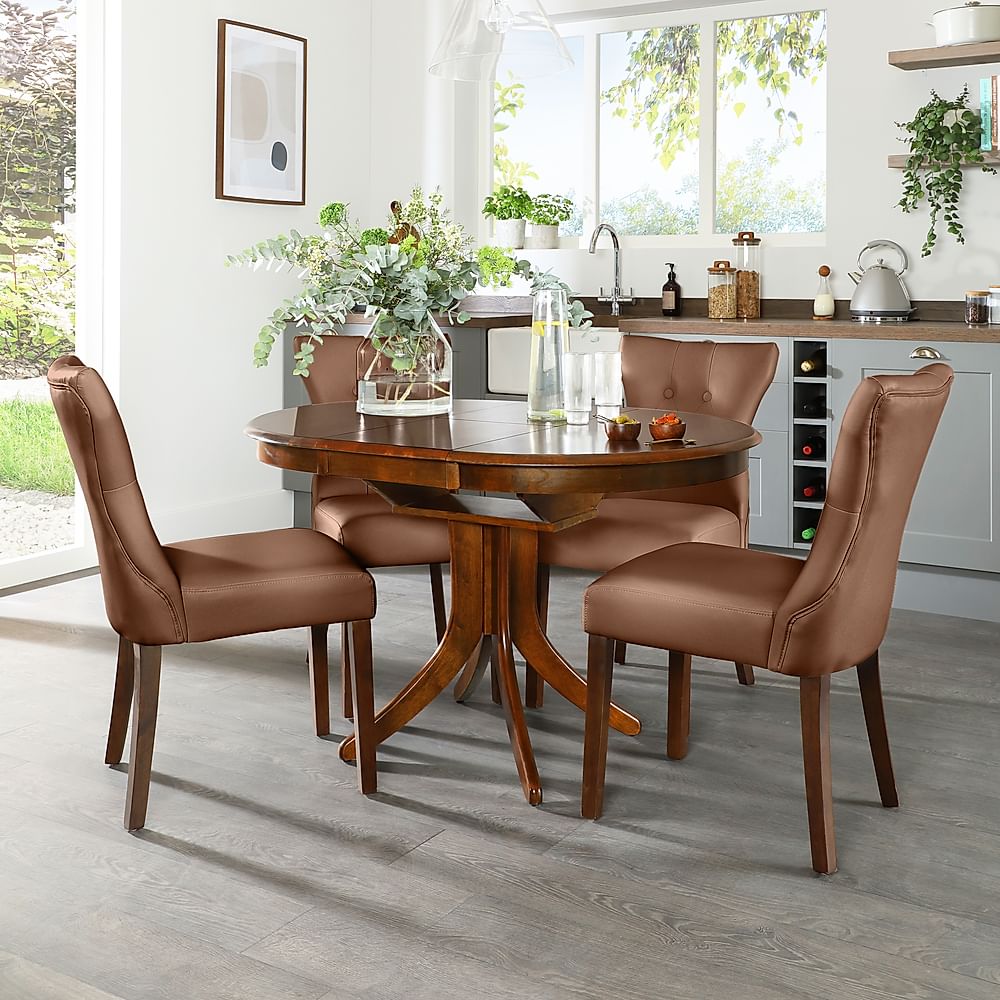 Hudson Round Extending Dining Table 6 Bewley Chairs Dark Solid