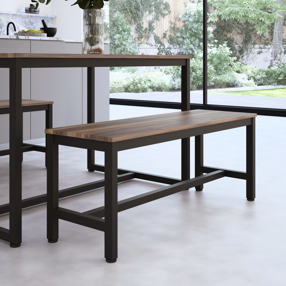 Avenue Industrial Dining Table Bench 2 Renzo Chairs Walnut