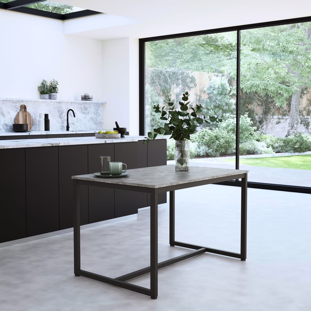 Avenue Industrial Dining Table Bench 2 Brooklyn Chairs Grey Concrete Effect Black Steel Tan Classic Faux Leather 120cm Only 399.99 Furniture Choice