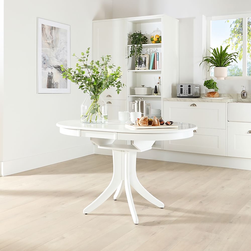 Hudson Round White 90 120cm Extending, White Extendable Round Dining Room Table
