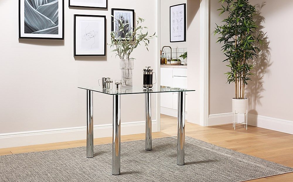 Nova Square Dining Table, 90cm, Glass & Chrome