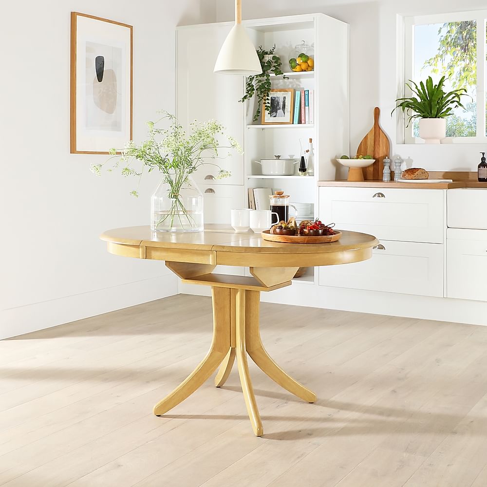 Hudson Round Extending Dining Table, 90-120cm, Natural Oak Finished Solid Hardwood