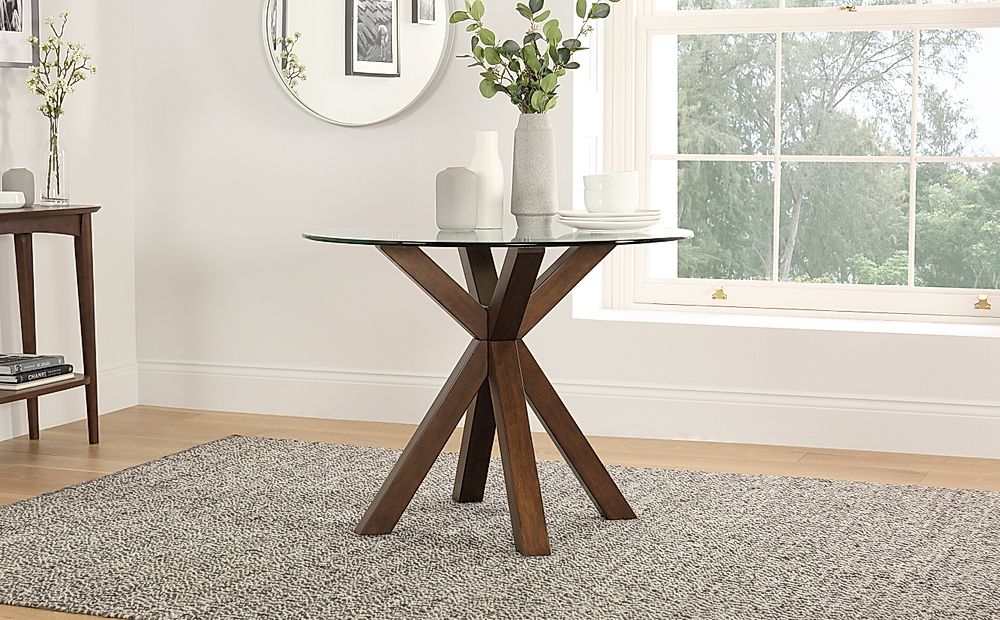 Hatton Round Dark Wood And Glass 100cm, Wood And Glass Round Dining Table