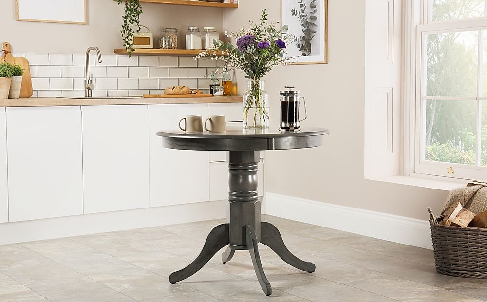 Kingston Round Dining Table, 90cm, Grey Solid Hardwood