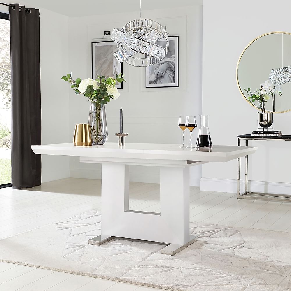 Florence White High Gloss 120 160cm, White Dining Table Extendable