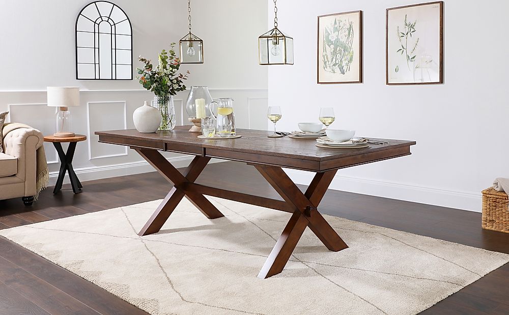 180 220cm Extending Dining Table, Dark Wood Dining Room Table With Leaf