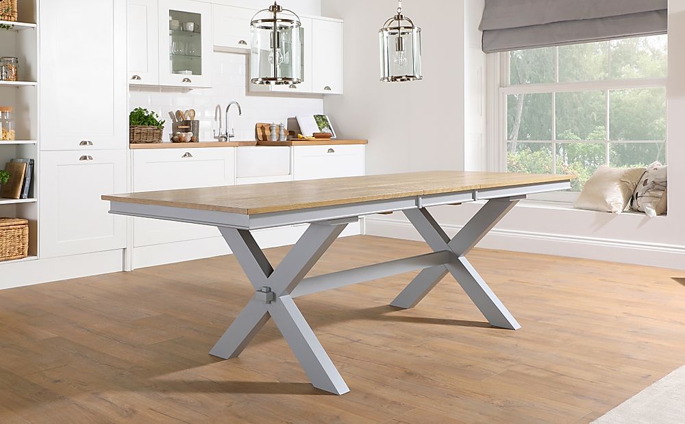 Grange Extending Dining Table, 180-220cm, Natural Oak Veneer & Grey Solid Hardwood