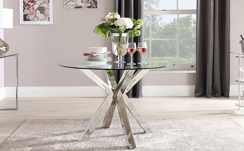 Plaza Round Dining Table, 110cm, Glass & Chrome