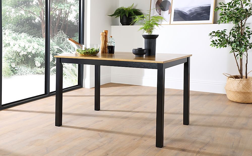 Milton Dining Table, 120cm, Natural Oak Finish & Black Solid Hardwood