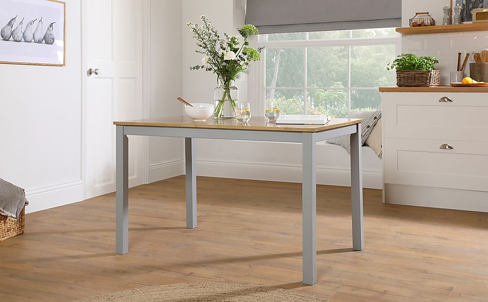 Milton Dining Table, 120cm, Natural Oak Finish & Grey Solid Hardwood