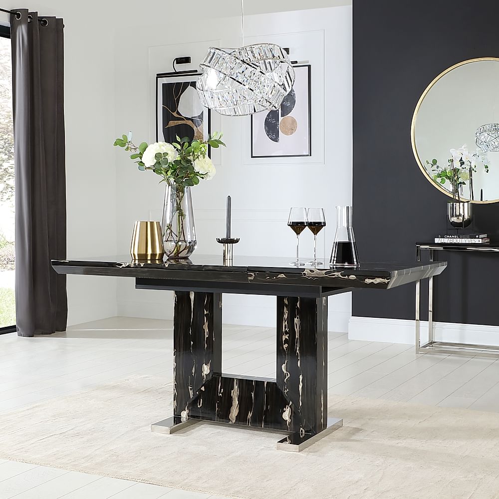 Florence Extending Dining Table, 120-160cm, Black Marble Effect