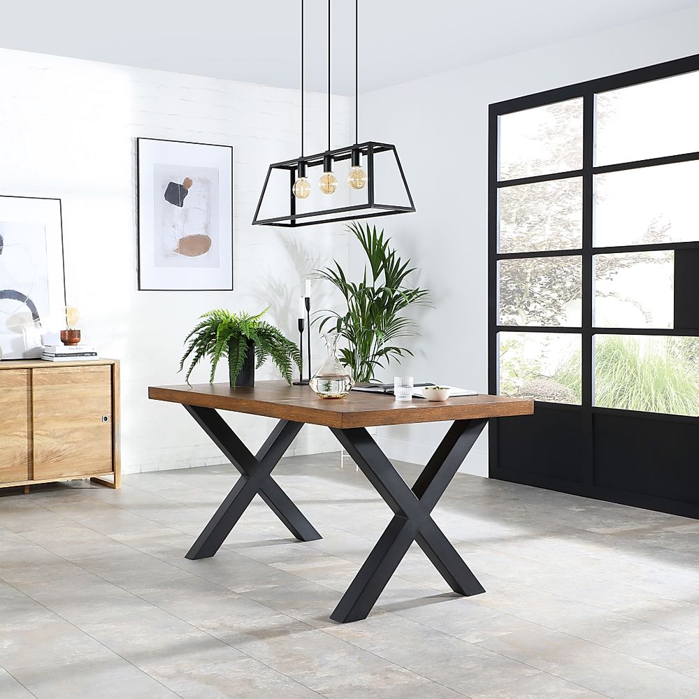 Franklin Industrial Dining Table, 150cm, Dark Oak Veneer & Black Steel