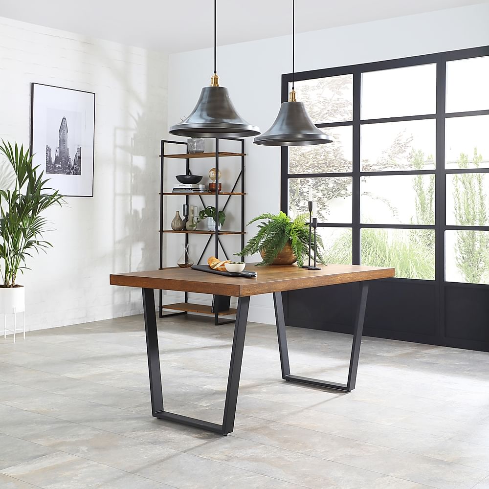 Addison Industrial Dining Table, 150cm, Dark Oak Veneer & Black Steel