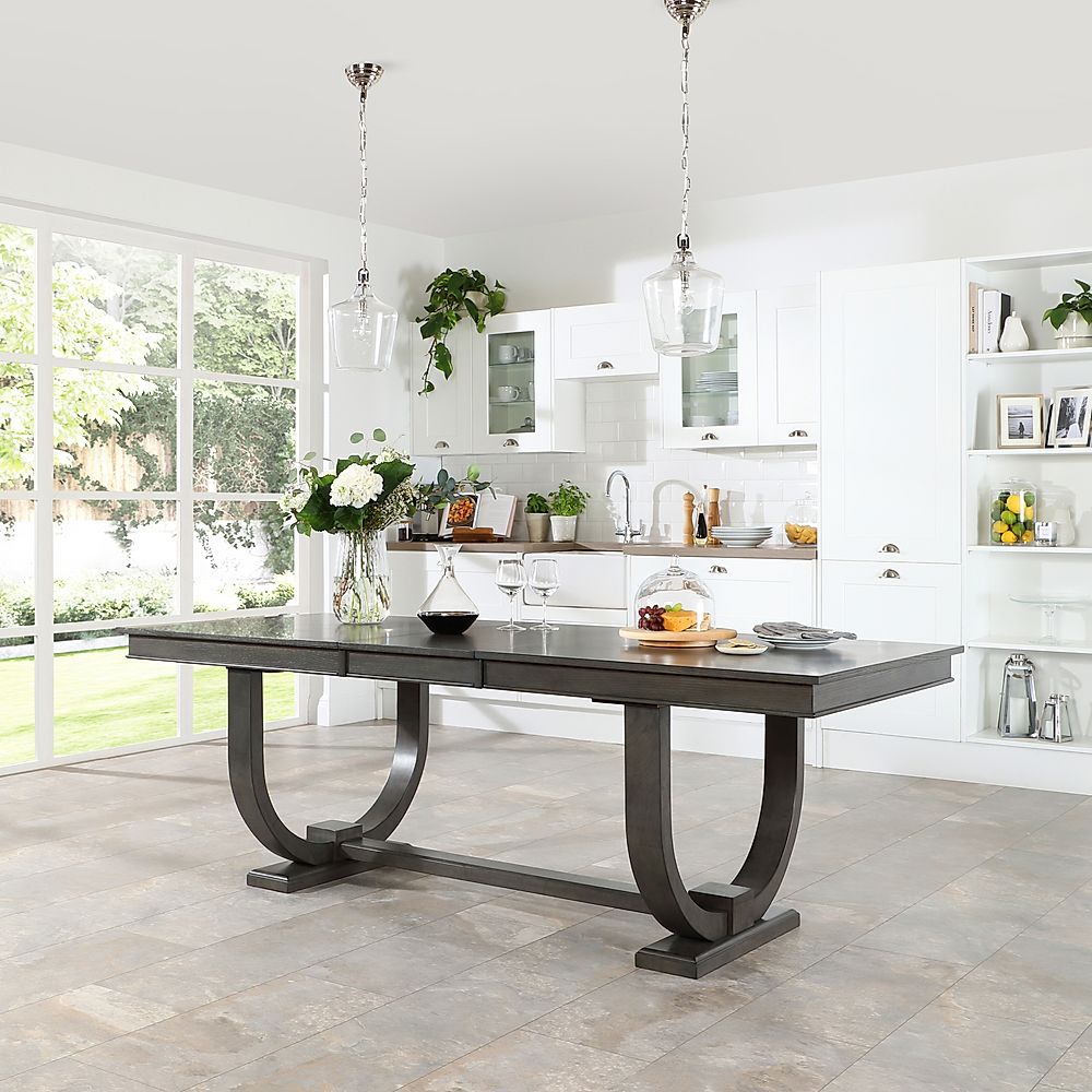 Pavilion Extending Dining Table, 180-225cm, Grey Oak Veneer & Solid Hardwood