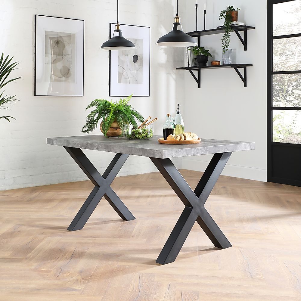 Franklin Industrial Dining Table, 150cm, Grey Concrete Effect & Black Steel